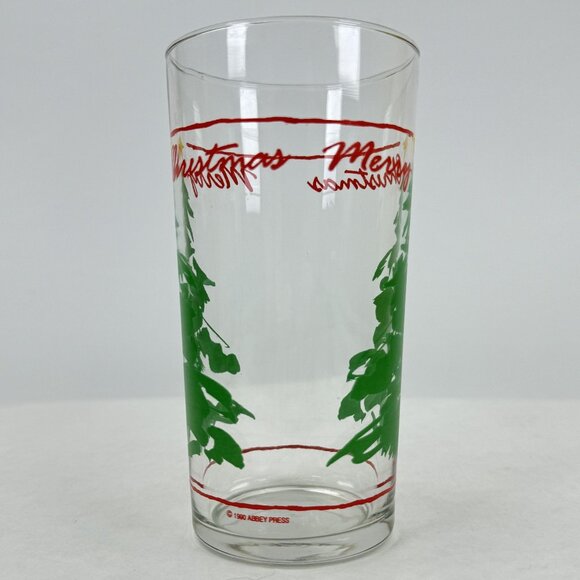 Vintage 1990 Abbey Press Merry Christmas Glass Tumbler Trees 4-Piece Set 12 oz - Picture 5 of 15